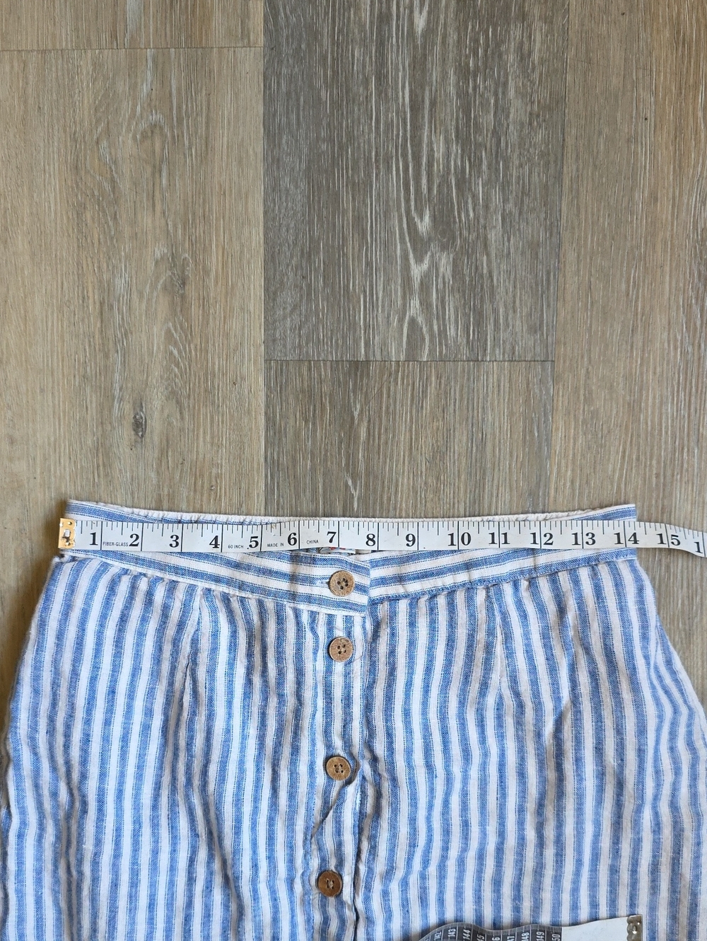 Faherty Striped Button-Front Blue and White Linen Midi Skirt - Picture 7 of 16